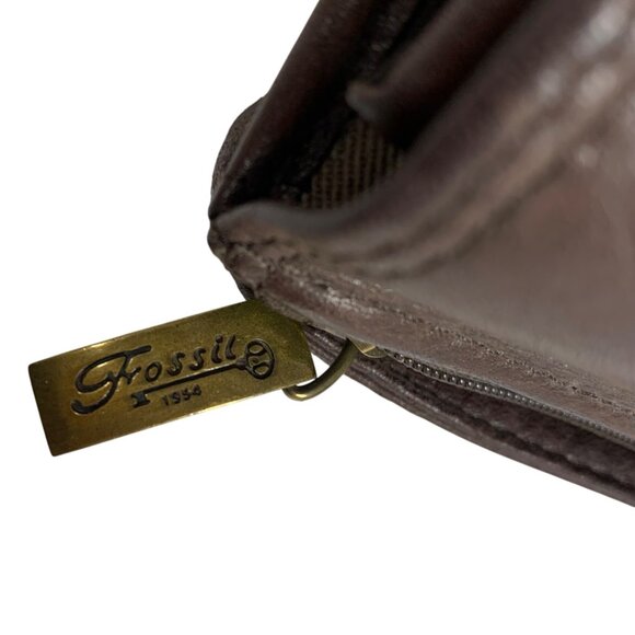 Vintage FOSSIL Brown Leather Crossbody Wallet Organizer Travel Bag 90s - Picture 7 of 15